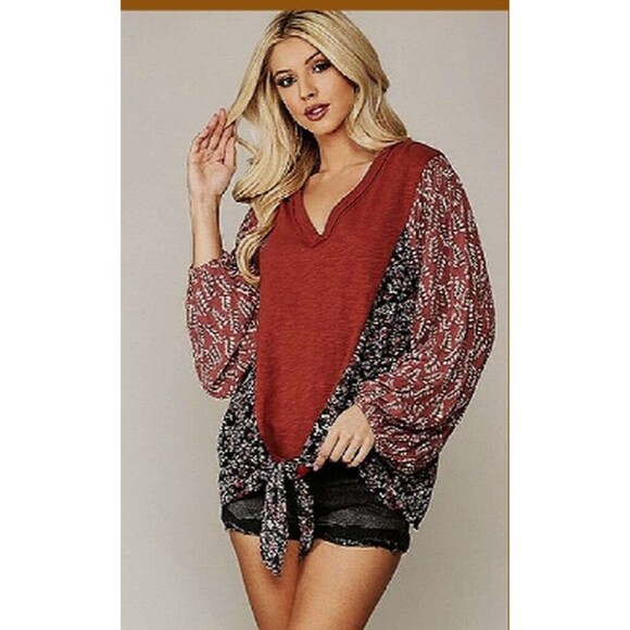 NWT Gigio Large Rust Multiprint Fabric Front Tie Oversized Tunic Top - Picture 4 of 6